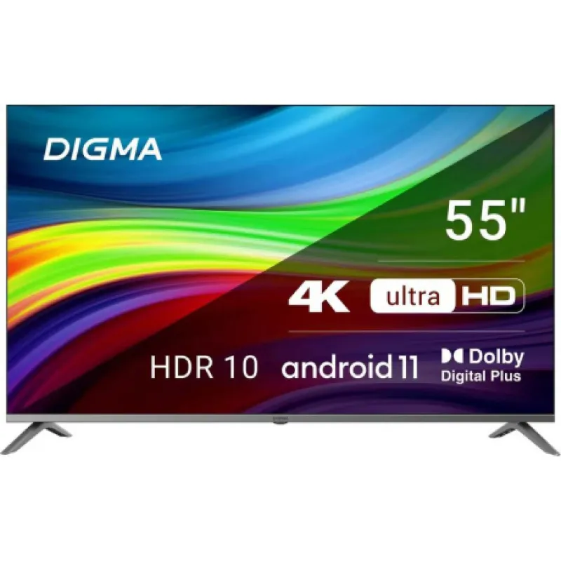 Телевизор LED Digma 55″ DM-LED55UBB41 Android TV Frameless Metal темно-серебристый/серебристый 4K Ultra HD 60Hz DVB-T DVB-T2 DVB-C DVB-S DVB-S2 USB WiFi Smart TV