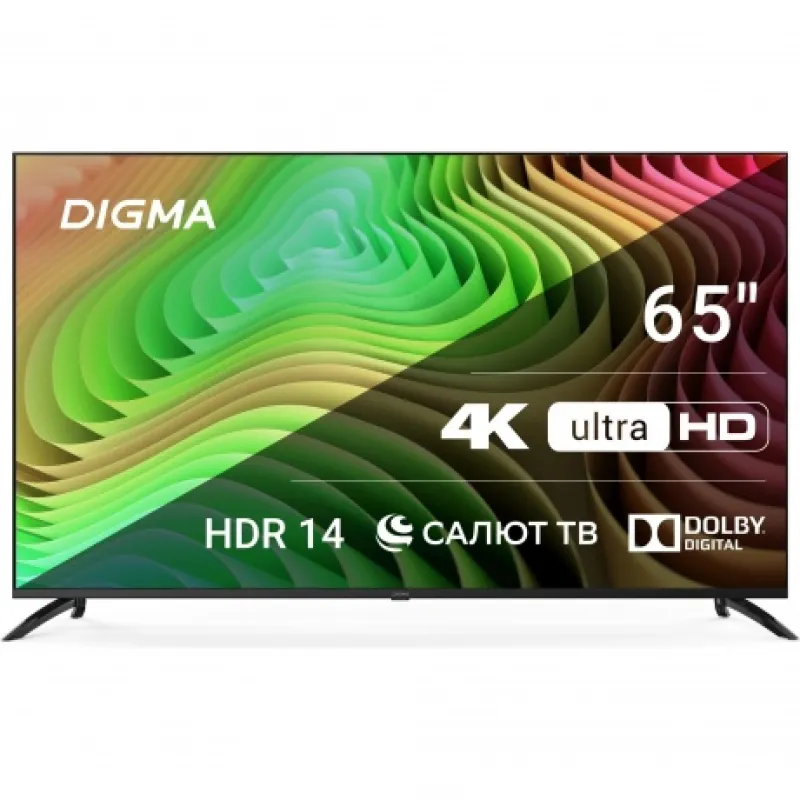 Телевизор LED Digma 65″ DM-LED65UBB40 Салют ТВ Frameless Metal черный/черный 4K Ultra HD 60Hz DVB-T DVB-T2 DVB-C DVB-S DVB-S2 USB WiFi Smart TV
