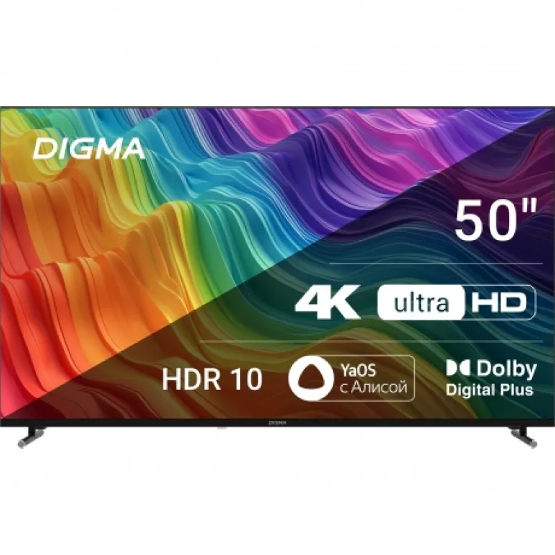 Телевизор LED Digma 50″ DM-LED50UBB33 Яндекс.ТВ Frameless Metal черный 4K Ultra HD 60Hz DVB-T DVB-T2 DVB-C DVB-S DVB-S2 USB WiFi Smart TV