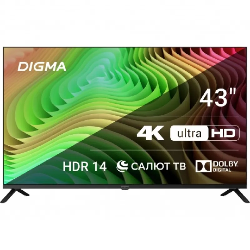 Телевизор LED Digma 43″ DM-LED43UBB40 Салют ТВ Frameless Metal черный 4K Ultra HD 60Hz DVB-T DVB-T2 DVB-C DVB-S DVB-S2 USB WiFi Smart TV