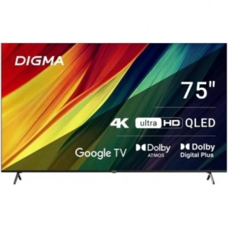 Телевизор QLED Digma 75″ DM-LED75UQB31 Google TV Frameless Metal черный/черный 4K Ultra HD 60Hz MEMC DVB-T DVB-T2 DVB-C DVB-S DVB-S2 USB WiFi Smart TV