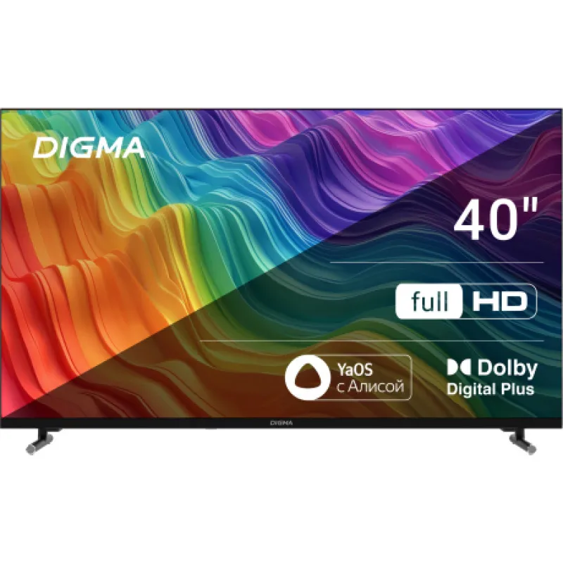 Телевизор LED Digma 40″ DM-LED40SBB33 Яндекс.ТВ Frameless Metal черный FULL HD 60Hz DVB-T DVB-T2 DVB-C DVB-S DVB-S2 USB WiFi Smart TV